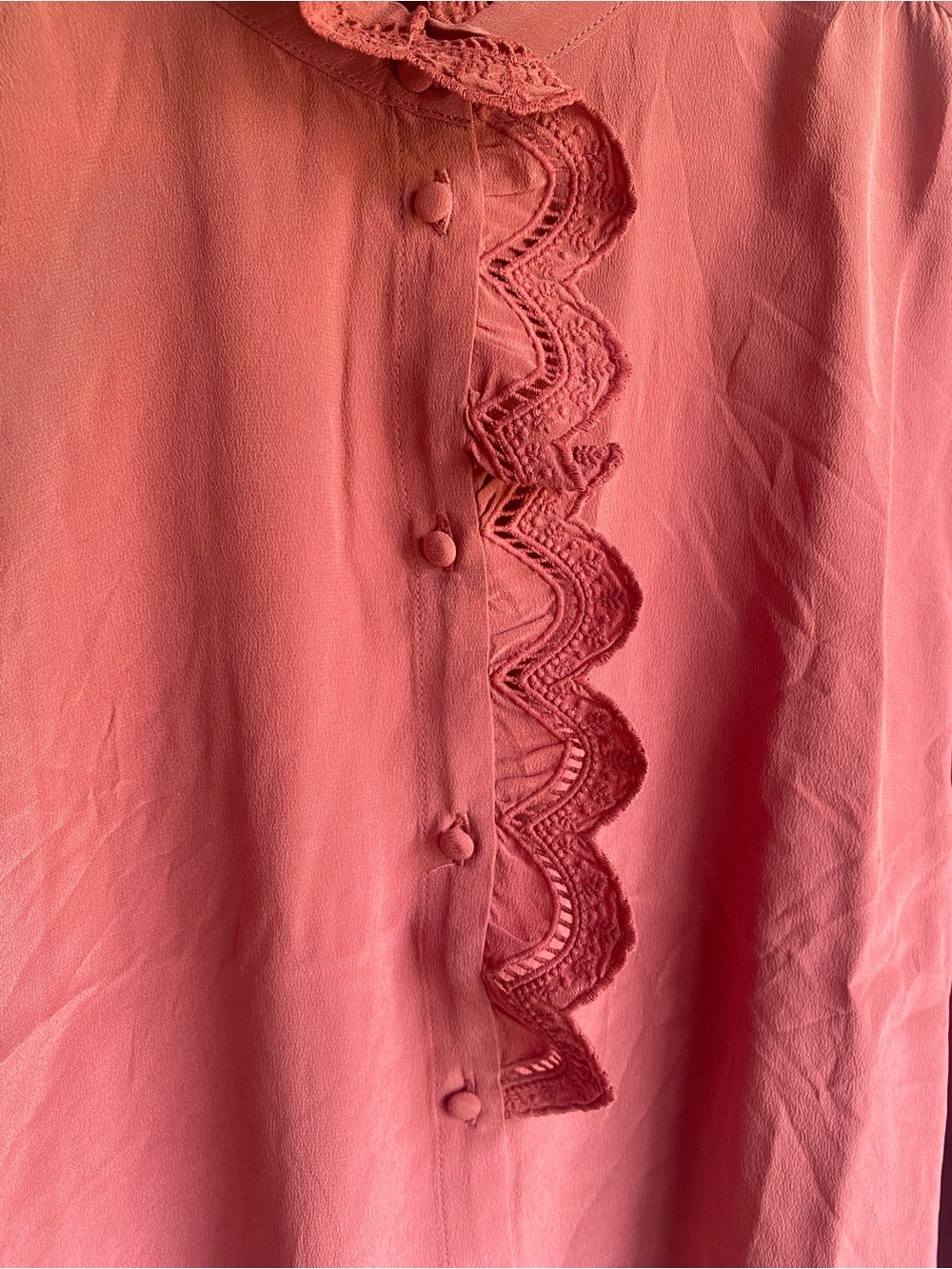 NEW Sezane Chlo Silk Ruffle Blouse Rosewood size 40 - Picture 7 of 11